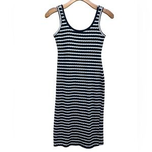 Maurices 24/7 Navy White Striped Midi Dress with Built in Bra Cups Small